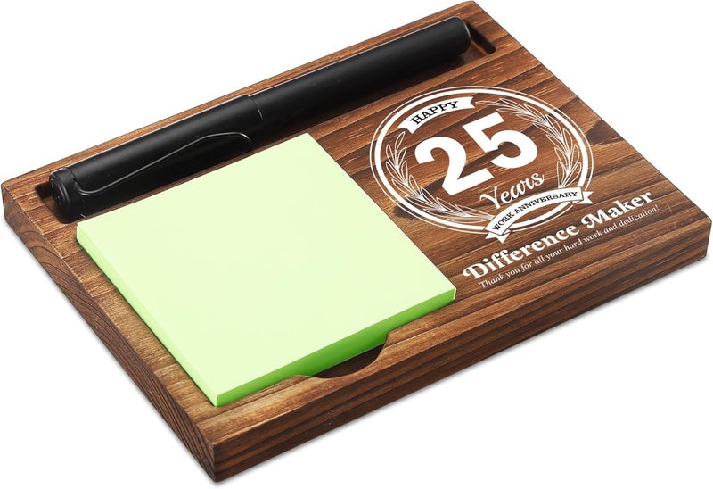 CINRLLA 25th Work Anniversary Sticky Note Holder Wooden Notepad & Pen Holder 6.5" x 4.7" Sticky Note Pad Holder Dispenser for Desk Difference Maker Work Appreciation Gifts, NPA231 - Image 1